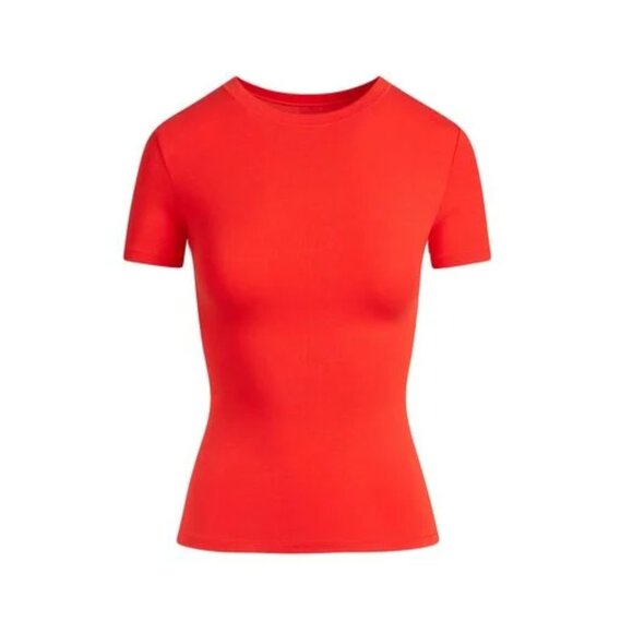 SKIMS Fits Everybody Short Sleeve T Shirt Womens 2XS XXS Cherry Red Stretch NWT - Picture 2 of 9